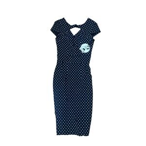 Hell Bunny Vixen Pin Up Retro Black White Polka Dot Fitted Wiggle Dress XS NWT